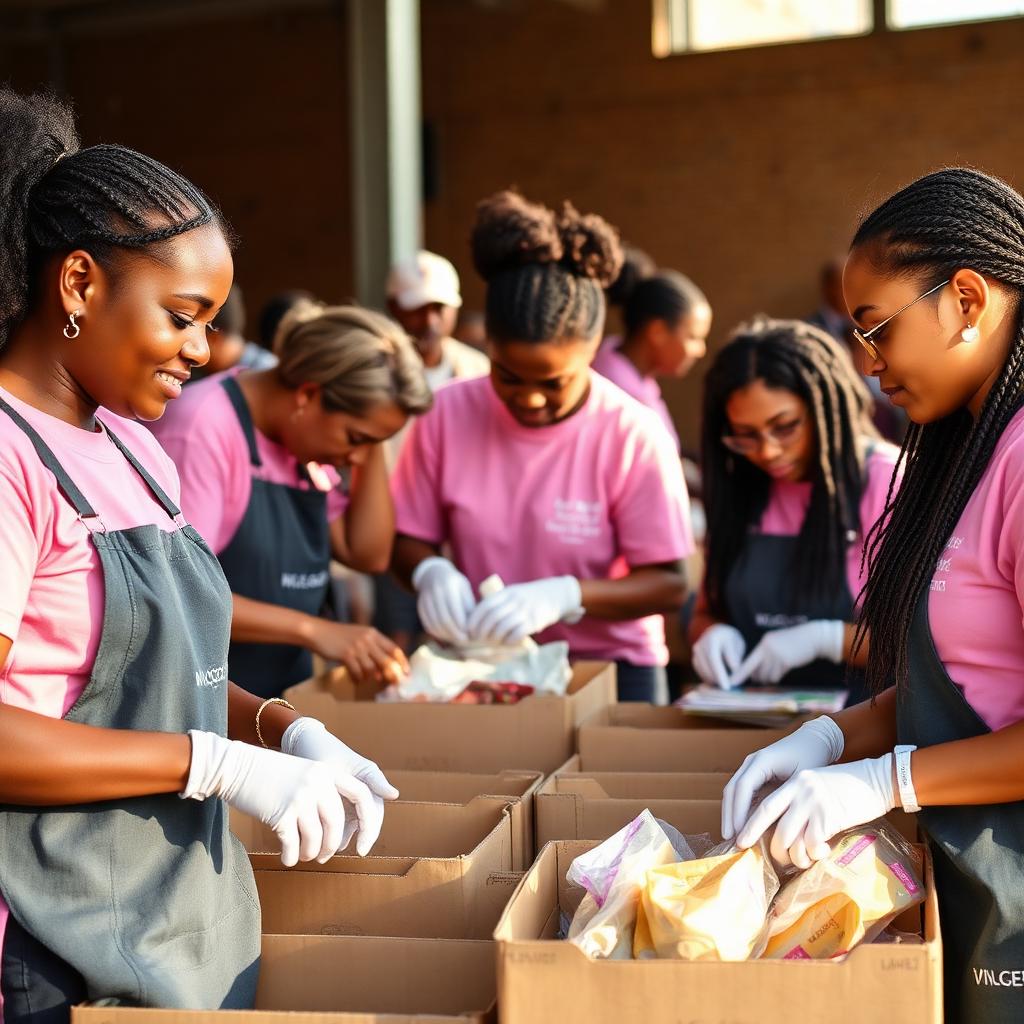 Volunteers organizing supplies at a service day