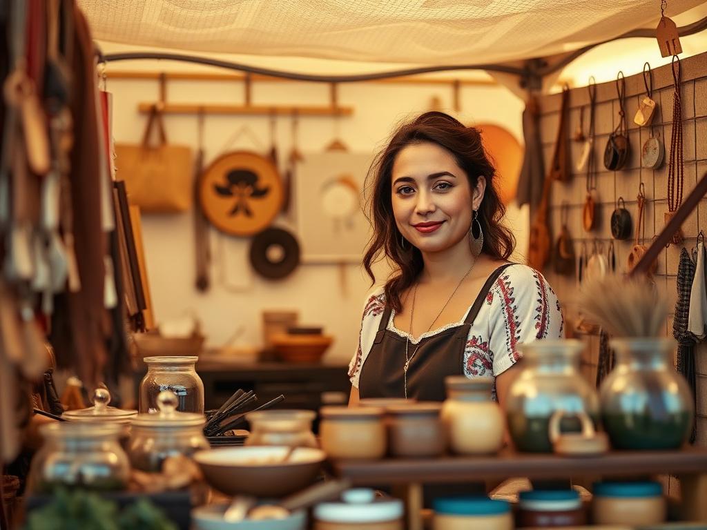 A young entrepreneur at her market booth