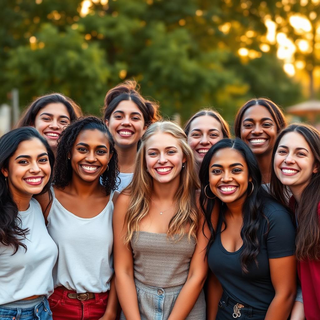 A group of young women smiling together outdoors